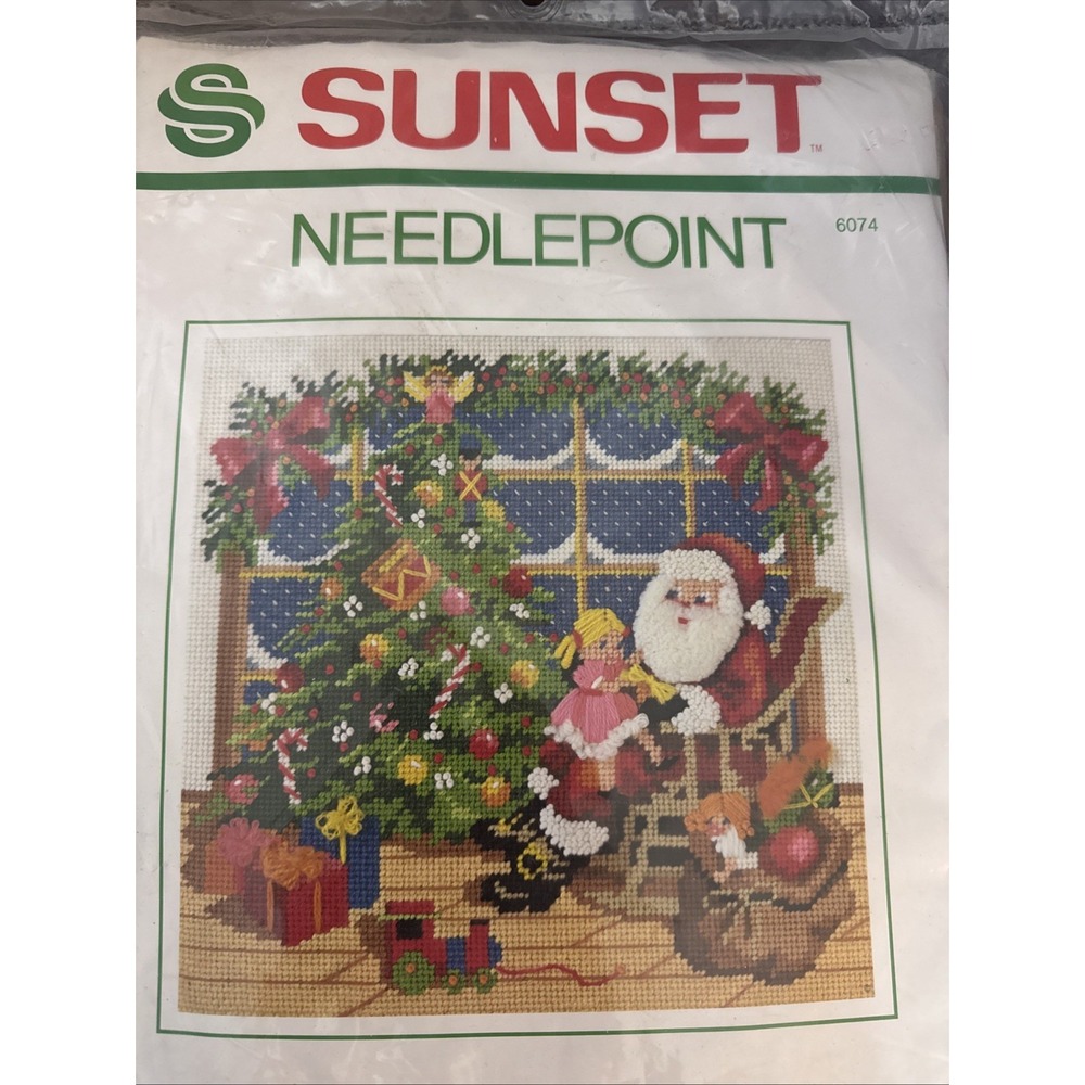 Sunset Needlepoint Kit A Visit With Santa 12 x12  6074 1981 USA Sealed